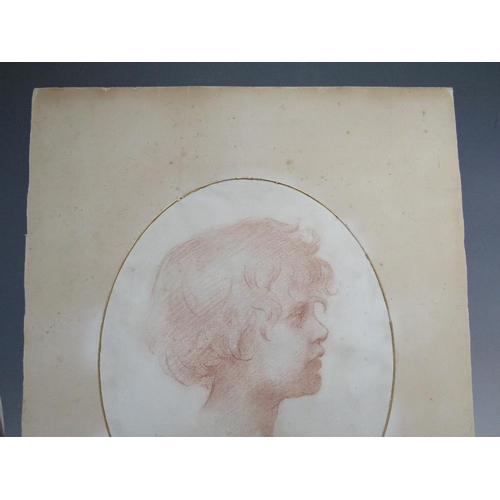 37 - EARLY PRE-RAPHAELITE STYLE, oval head study of a young child, signed with monogram middle to lower l... 