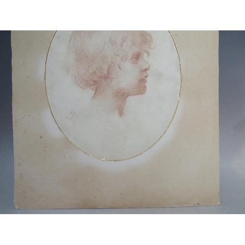 37 - EARLY PRE-RAPHAELITE STYLE, oval head study of a young child, signed with monogram middle to lower l... 