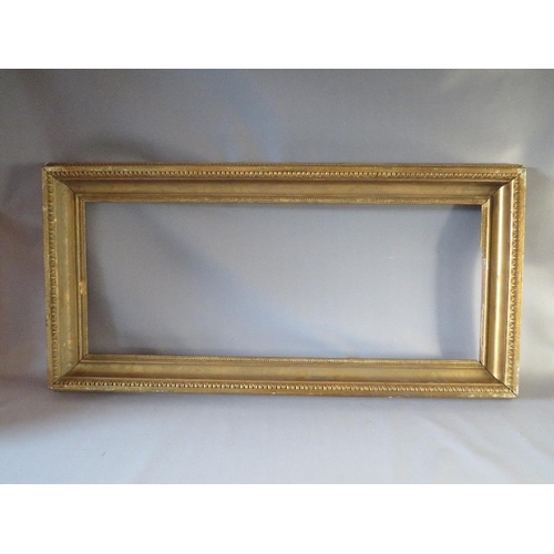 50 - A 19TH CENTURY GOLD FRAME WITH EGG AND DART DESIGN TO OUTER EDGE, frame W 10 cm, frame rebate 102 x ... 