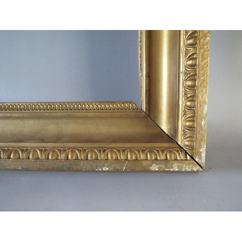 50 - A 19TH CENTURY GOLD FRAME WITH EGG AND DART DESIGN TO OUTER EDGE, frame W 10 cm, frame rebate 102 x ... 