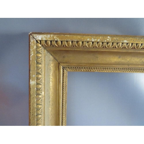 50 - A 19TH CENTURY GOLD FRAME WITH EGG AND DART DESIGN TO OUTER EDGE, frame W 10 cm, frame rebate 102 x ... 