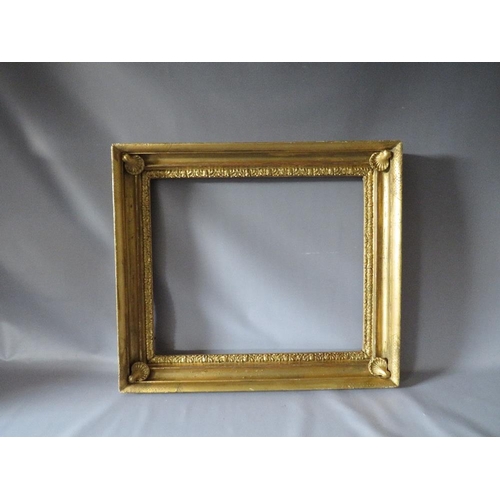 54 - A LATE 19TH / EARLY 20TH CENTURY GOLD SWEPT FRAME, frame W 8 cm, frame rebate 68.5 x 52.5 cm