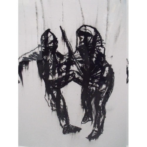 6 - LLOYD AUSTINS (XXI). A contemporary charcoal image of two figures, unsigned, inscribed verso, framed... 