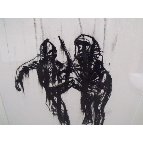 6 - LLOYD AUSTINS (XXI). A contemporary charcoal image of two figures, unsigned, inscribed verso, framed... 