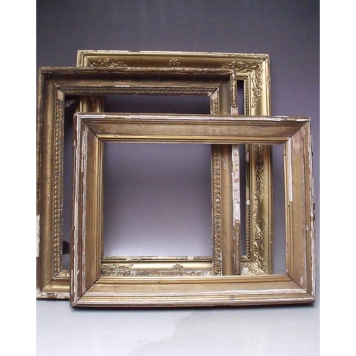 68 - AN 18TH CENTURY GOLD FRAME A/F, frame W 5.5 cm, frame rebate 38 x 32 cm, together with two 19th cent... 