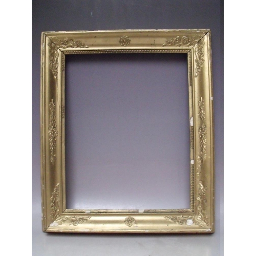 68 - AN 18TH CENTURY GOLD FRAME A/F, frame W 5.5 cm, frame rebate 38 x 32 cm, together with two 19th cent... 