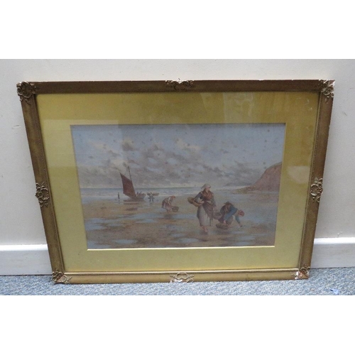 80 - KATE E. BOOTH. Late 19th / early 20th century British school, a beach scene with mussel gatherers 'E... 