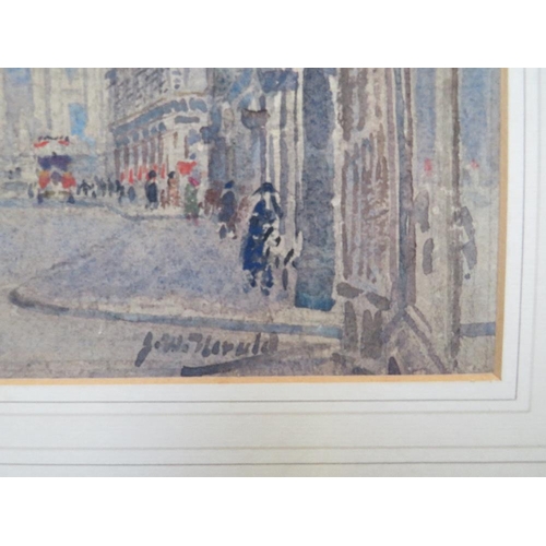 94 - J.W.?? (XX) English school, London street scene with figures, St.Paul's Cathedral in background, sig... 