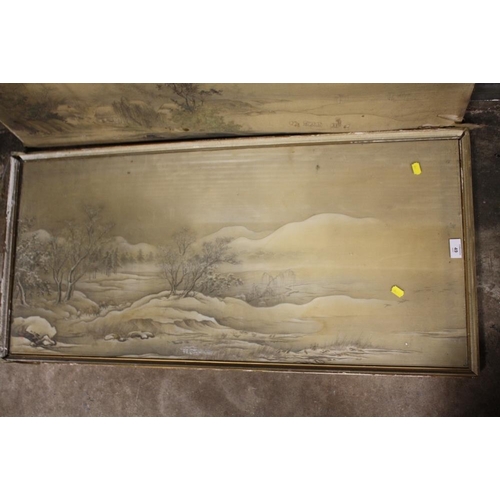 13 - A PAIR OF ANTIQUE ORIENTAL WATERCOLOURS ON SILK DEPICTING LANDSCAPES A/F