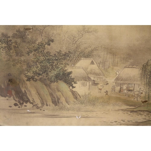 13 - A PAIR OF ANTIQUE ORIENTAL WATERCOLOURS ON SILK DEPICTING LANDSCAPES A/F