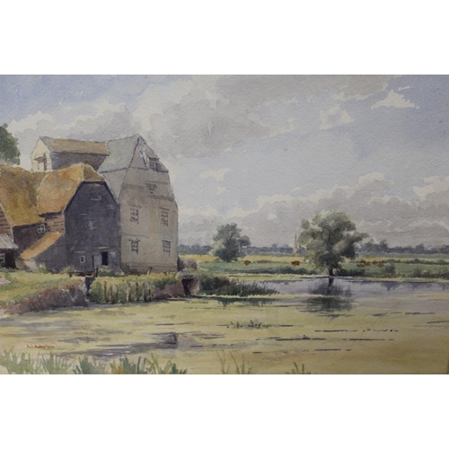 22 - THREE FRAMED AND GLAZED WATERCOLOURS CONSISTING OF 'HEMMINGFORD MILL RIVER OUSE', 'OARE VALLEY' BY S... 