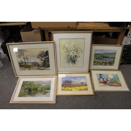 26 - A COLLECTION OF PASTEL PICTURES AND WATERCOLOURS TO INCLUDE A PAIR OF PASTEL PICTURES BY MARMEY SMIT... 