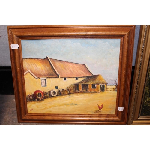 58 - THREE ASSORTED OIL PAINTINGS TO INCLUDE AN OIL ON BOARD OF A COUNTRY LANDSCAPE SIGNED SWAIN, ZEBRAS ... 