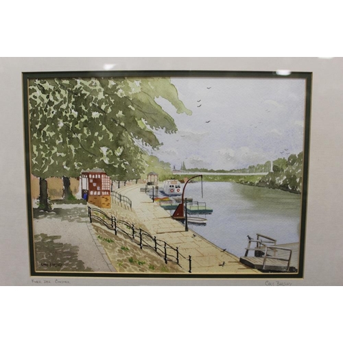 59 - TWO FRAMED AND GLAZED WATERCOLOURS - 'THE RIVER DEE - CHESTER' BY CHRIS BEASLEY AND 'SNOWDON' BY TIN... 