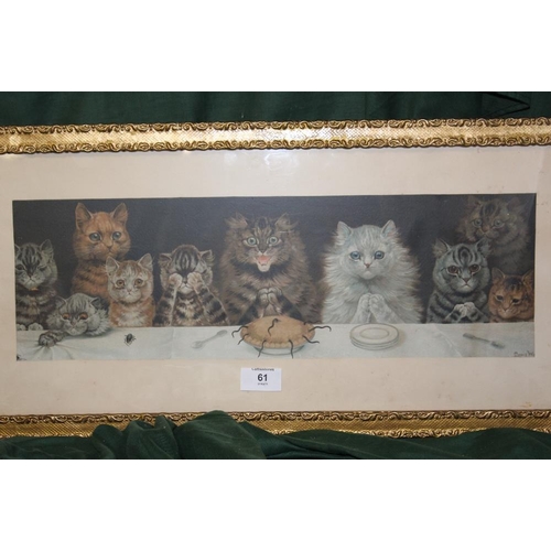 61 - AFTER LOUIS WAIN (1860 - 1939). A vintage study of ten cats at a dining table saying grace, signed i... 