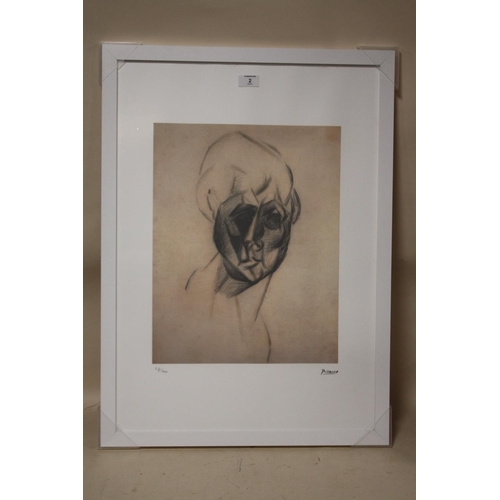 9 - A FRAMED AND GLAZED LIMITED EDITION PICASSO ABSTRACT PORTRAIT STUDY PRINT 57/200 WITH BLIND STAMP LO... 