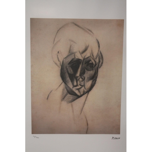 9 - A FRAMED AND GLAZED LIMITED EDITION PICASSO ABSTRACT PORTRAIT STUDY PRINT 57/200 WITH BLIND STAMP LO... 