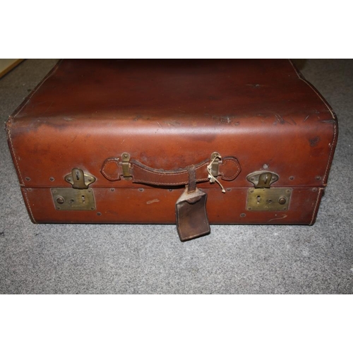 244 - A VINTAGE GARSTIN LEATHER SUITCASE TOGETHER WITH ANOTHER