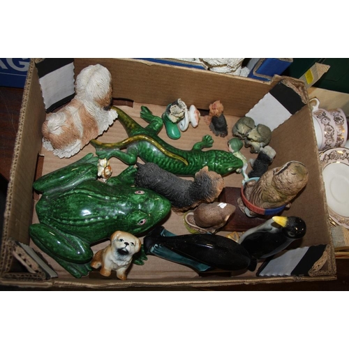 247 - TWO TRAYS OF CERAMIC AND RESIN ANIMAL FIGURES TO INCLUDE POOLE, COOPER CRAFT, ETC.