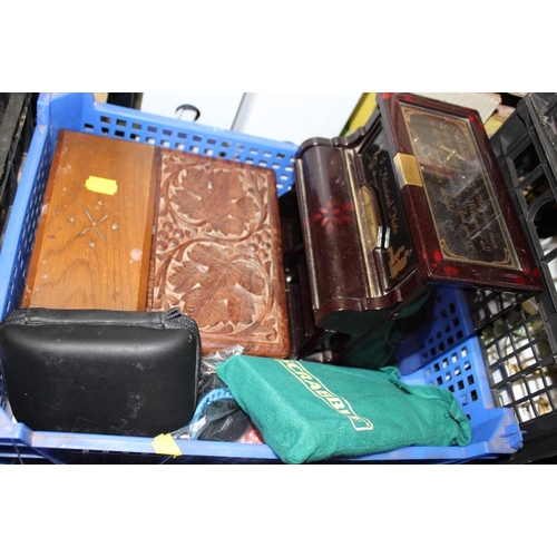 179 - FOUR SMALL TRAYS OF COLLECTABLES TO INCLUDE JEWELLERY BOXES, SMALL TONKA TRUCK, AND DRESSING TABLE I... 