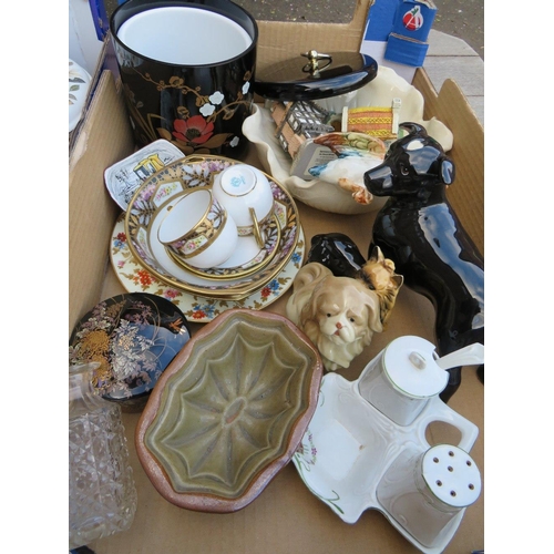 184 - TWO TRAYS OF CHINA AND CERAMICS TO INCLUDE NORITAKE, BESWICK ETC.