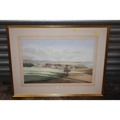 22 - A GILT FRAMED AND GLAZED WATERCOLOUR OF A RURAL LANDSCAPE SIGNED GRAHAM L ADAMS '84 - 54 CM BY 36 CM