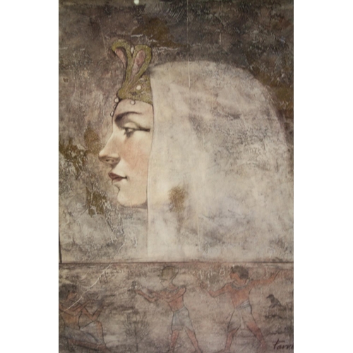 29 - A LARGE MODERN GILT FRAMED EGYPTIAN PORTRAIT PRINT OVERALL SIZE INCLUDING FRAME - 80 CM BY 92 CM