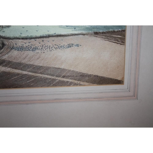 22 - A GILT FRAMED AND GLAZED WATERCOLOUR OF A RURAL LANDSCAPE SIGNED GRAHAM L ADAMS '84 - 54 CM BY 36 CM