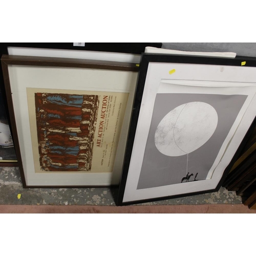 50 - A COLLECTION OF PRINTS TO INCLUDE AN 'ART ACTION AUCTION' PRINT, MODERNIST FIGURATIVE PRINT, AN UNFR... 