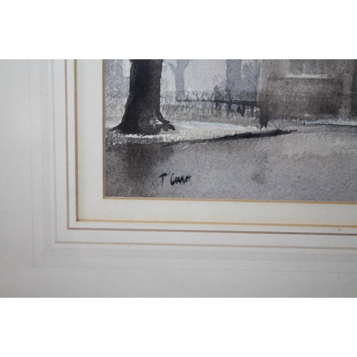 101 - T. CARR (XX). British school, Wintery village scene with figures before a church, signed lower left,... 