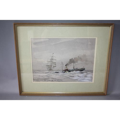 103 - AFTER FRANK BRANGWYN (1867-1956). Sailing vessel and paddle steamer in a choppy sea, bears signature... 