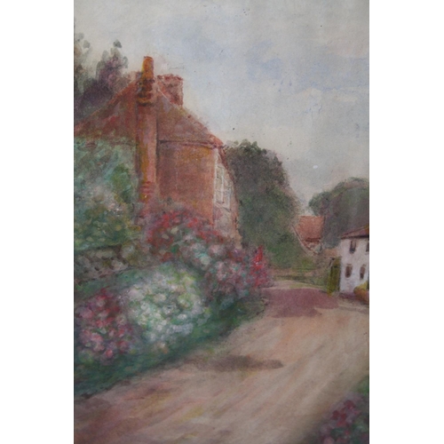 104 - AFTER MILDRED ANNE BUTLER (1858-1941). Irish school, village street scene with cottages, bears initi... 