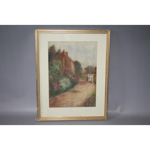 104 - AFTER MILDRED ANNE BUTLER (1858-1941). Irish school, village street scene with cottages, bears initi... 