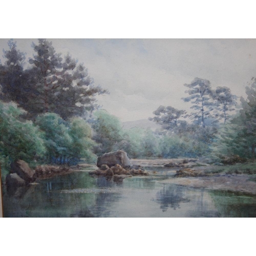 107 - JAMES WILLIAM STAMPER (1873-1947). A river landscape, signed lower left, watercolour, gilt framed an... 