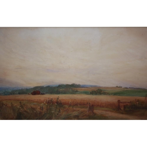109 - A WIGGINGTON (XX). An English cornfield landscape, signed lower left, watercolour, gilt framed and g... 