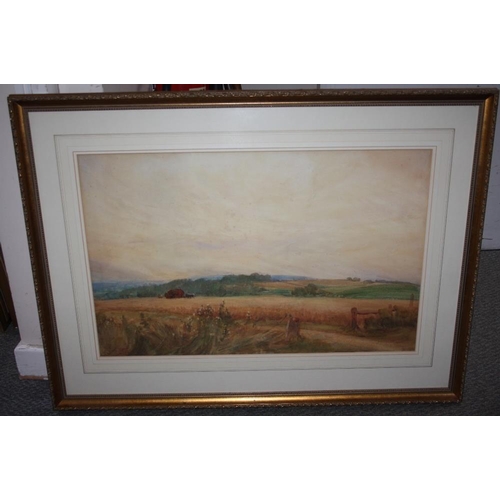 109 - A WIGGINGTON (XX). An English cornfield landscape, signed lower left, watercolour, gilt framed and g... 