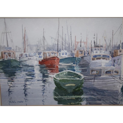 112 - JOHN MELLOR (1862-1929). 'Boats at Plymouth', signed lower left, watercolour, framed and glazed, 25 ... 