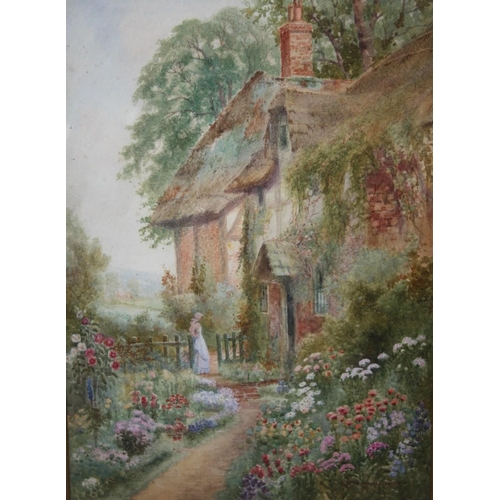 118 - ENGLISH SCHOOL (XX). An English country cottage and garden, signed lower right but indistinct, water... 