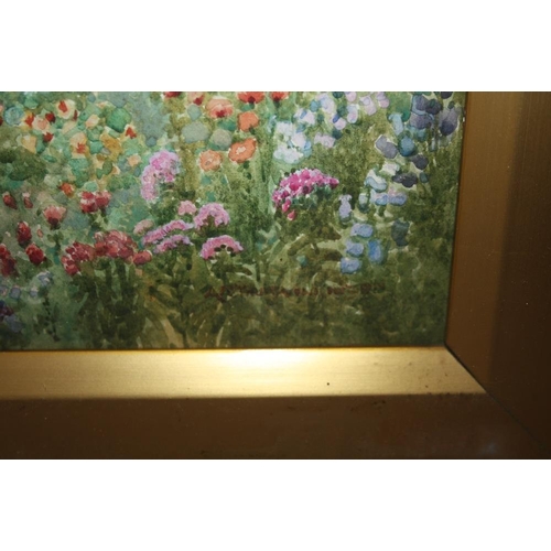 118 - ENGLISH SCHOOL (XX). An English country cottage and garden, signed lower right but indistinct, water... 