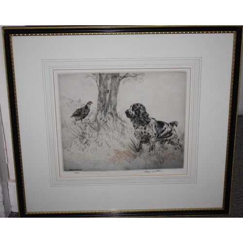 13 - HENRY WILKINSON (1921-2011). Spaniel with game, etching in colours, signed in pencil, No 71/150, fra... 