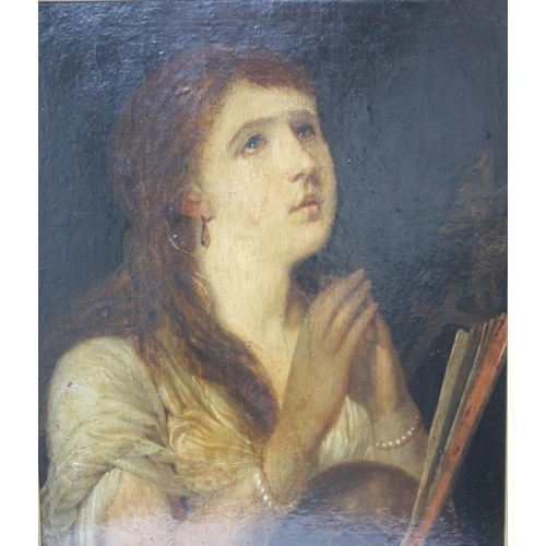 181 - ENGLISH SCHOOL (XIX).  Portrait of a lady, oil on board, gilt framed 48 x 40 cm
