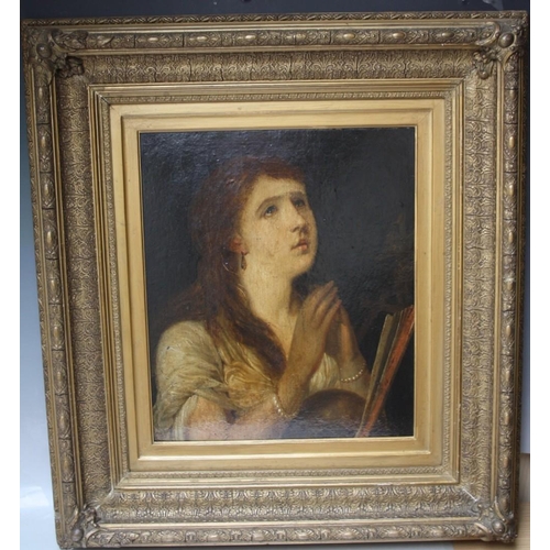 181 - ENGLISH SCHOOL (XIX).  Portrait of a lady, oil on board, gilt framed 48 x 40 cm