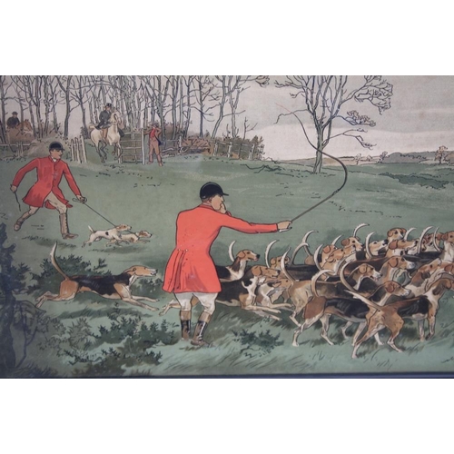 25 - CHAS E. BALDOCK (XIX-XX). A set of three framed and glazed landscape hunting prints with huntsmen an... 