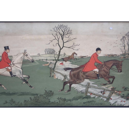 25 - CHAS E. BALDOCK (XIX-XX). A set of three framed and glazed landscape hunting prints with huntsmen an... 