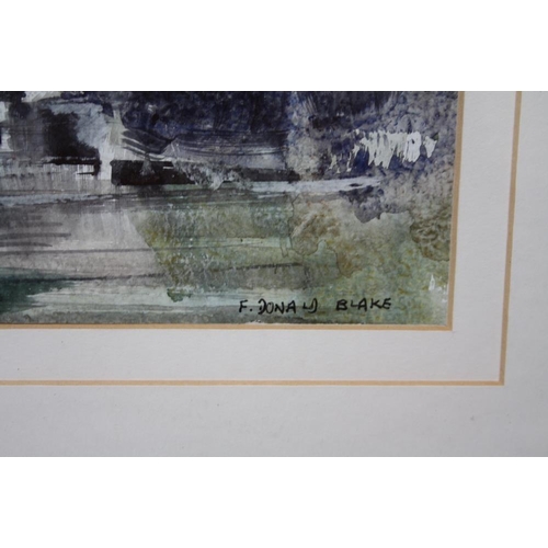 47 - FREDERICK DONALD BLAKE (1908-1997). Study of a fountain before Edinburgh castle, signed lower right,... 