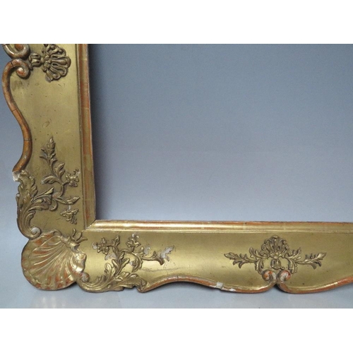 67 - A LATE 18TH / EARLY 19TH CENTURY GOLD DECORATIVE FRAME, with corner embellishments, frame W 8 cm,  r... 