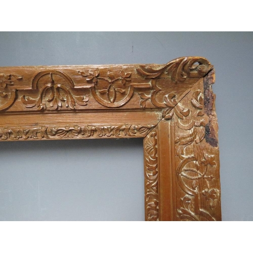68 - A LATE 18TH / EARLY 19TH CENTURY DECORATIVE CARVED WOODEN FRAME, some damages, frame W 9 cm, rebate ... 
