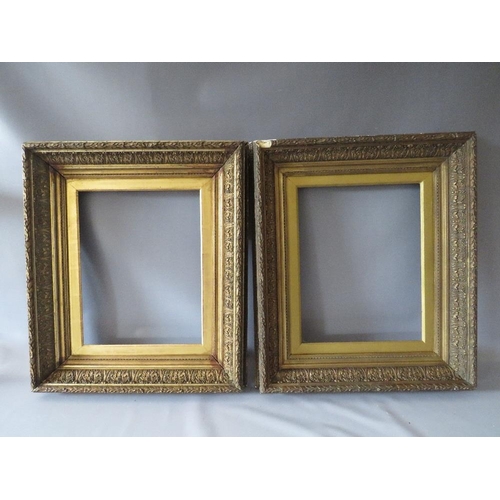 69 - A PAIR OF 19TH CENTURY DECORATIVE GOLD FRAMES, with acanthus leaf design to outer edge and gold slop... 