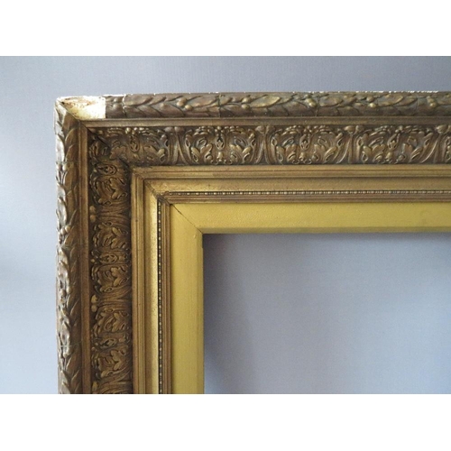69 - A PAIR OF 19TH CENTURY DECORATIVE GOLD FRAMES, with acanthus leaf design to outer edge and gold slop... 