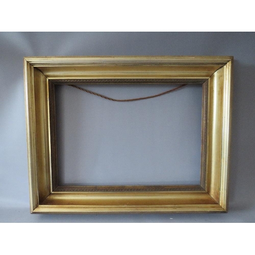 73 - A 19TH CENTURY GOLD FRAME WITH DECORATIVE INNER EDGE, frame W 8 cm, rebate 37 x 52 cm